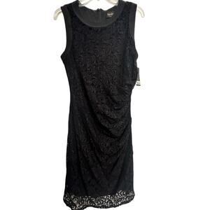 Laundry By Shelli Segal Black Lace Dress Side Ruching Sz. 14 Whimsygoth Coquette